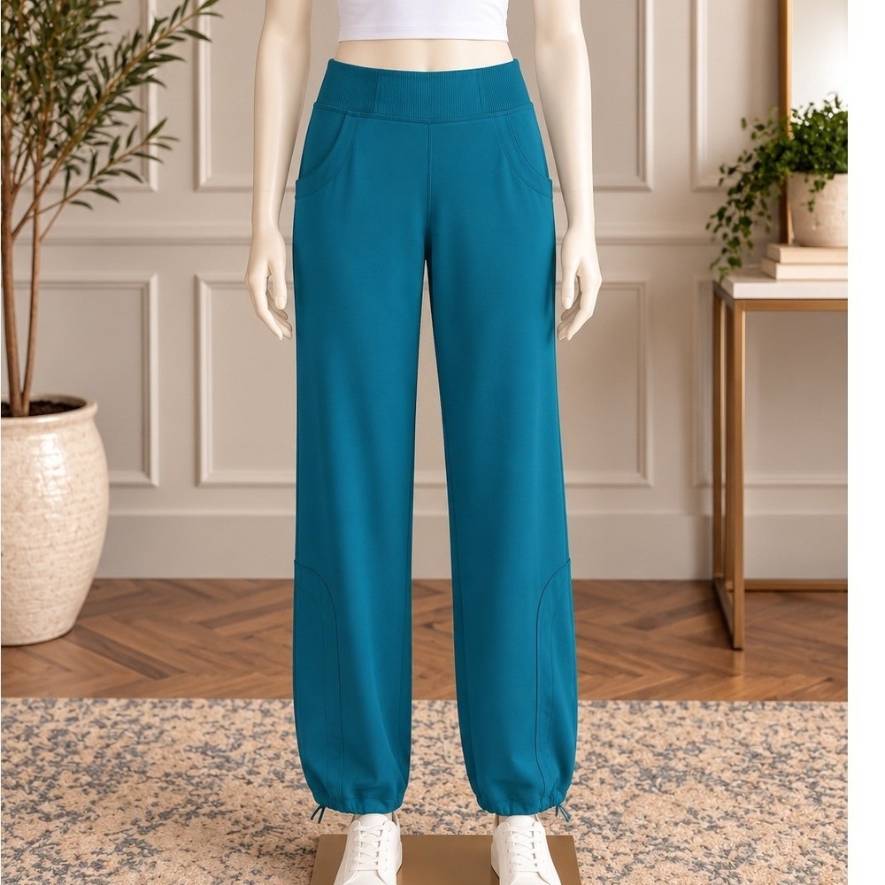 Puma Womens Athletic Crop Pants Teal Blue Drawcord Hem Pockets Size Extra Large